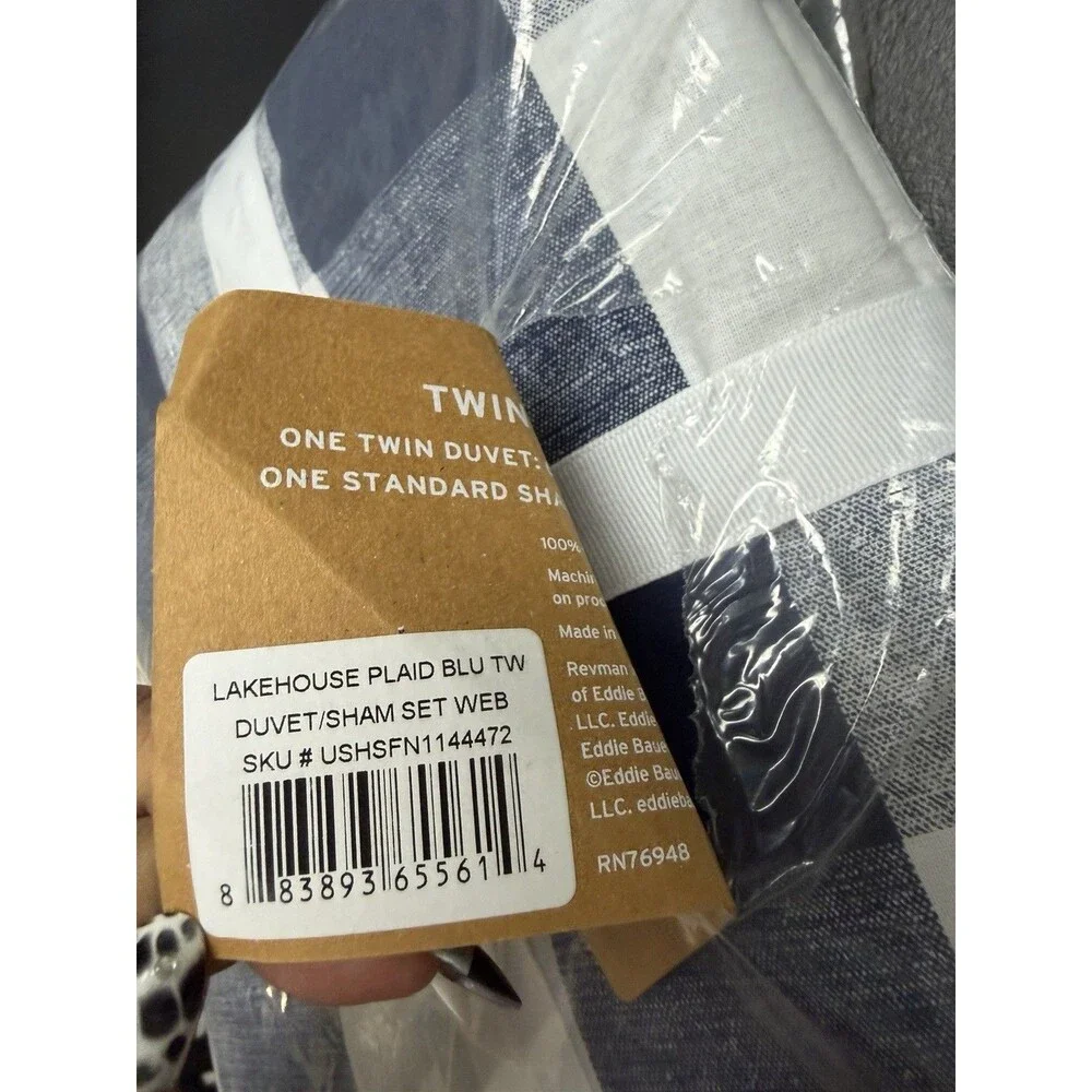 Eddie Bauer Lakehouse Plaid 2-Piece Blue Cotton Twin Duvet Cover Set